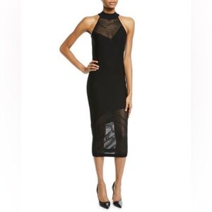 Cushnie et Ochs Stripe Mock-Neck Knit Sleeveless Body-Con Dress NWT Medium Black